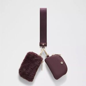 Lululemon Dual Pouch Wristlet Plush Fleece- Black Plum/Gold
